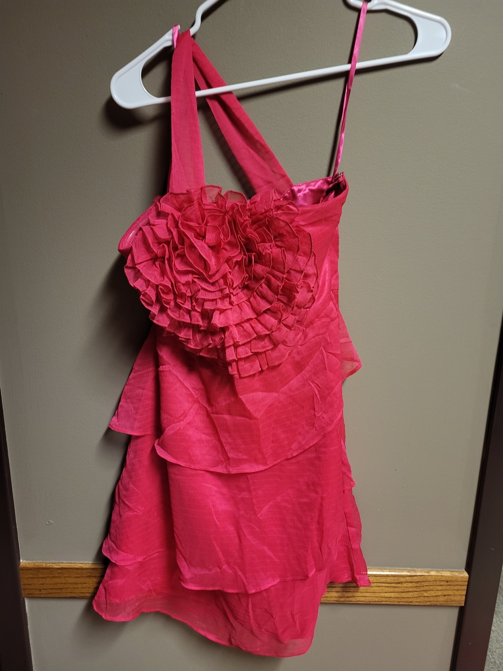 Women’s Pink Ruffled Mini Dress with Flower Detail